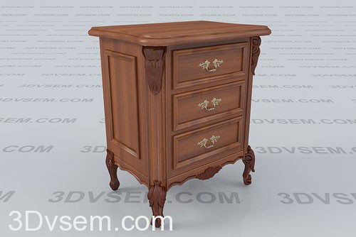 Classic Wooden Bedside Table 3D Model