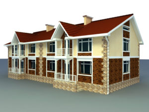 Double Village House Building 3D Model