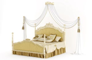 Golden King Size Luxury Bed 3D Model