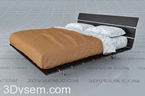 Oriental Style Double Bed 3D Model